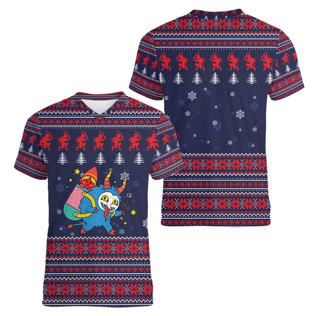 Merry Krampus Christmas Women V-Neck T-Shirt Xmas Holiday Patterns - Wonder Print Shop