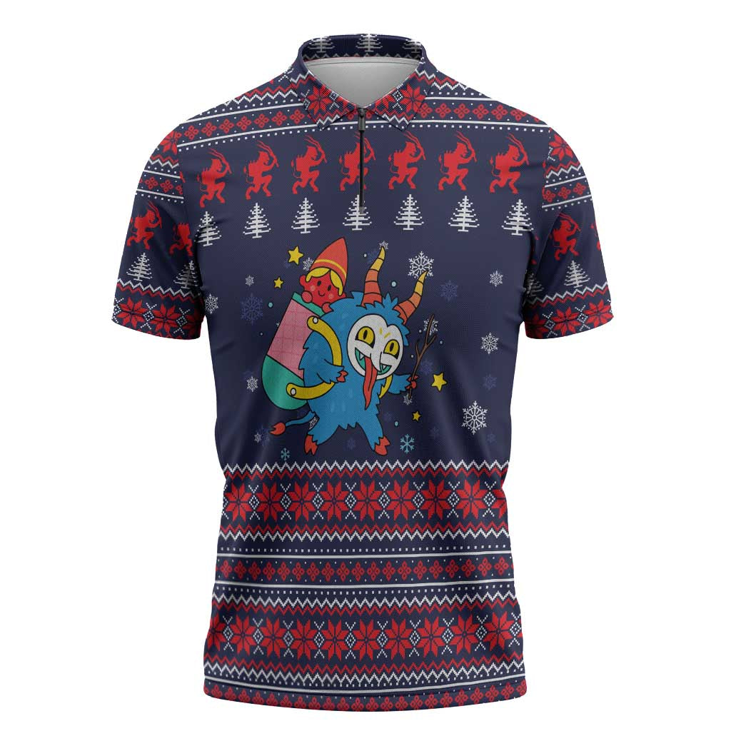 Merry Krampus Christmas Zipper Polo Shirt Xmas Holiday Patterns - Wonder Print Shop