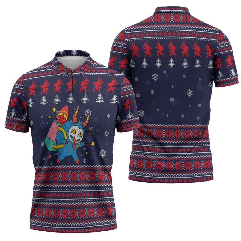 Merry Krampus Christmas Zipper Polo Shirt Xmas Holiday Patterns - Wonder Print Shop
