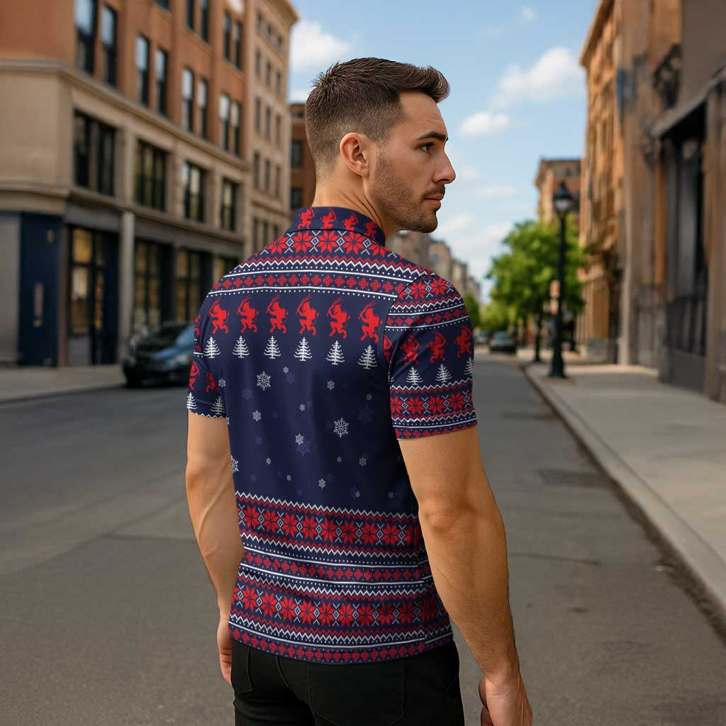 Merry Krampus Christmas Zipper Polo Shirt Xmas Holiday Patterns - Wonder Print Shop