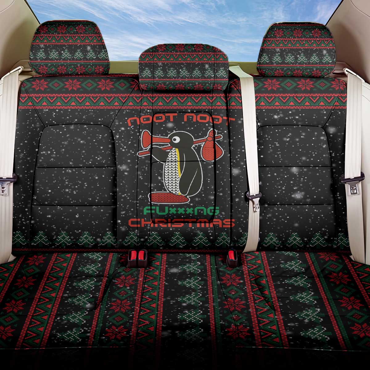 Penguin Tree Christmas Back Car Seat Cover Xmas Holiday Patterns - Wonder Print Shop