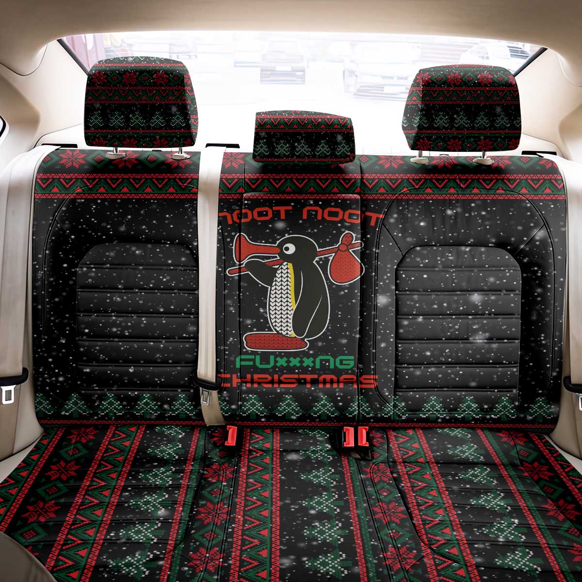 Penguin Tree Christmas Back Car Seat Cover Xmas Holiday Patterns - Wonder Print Shop