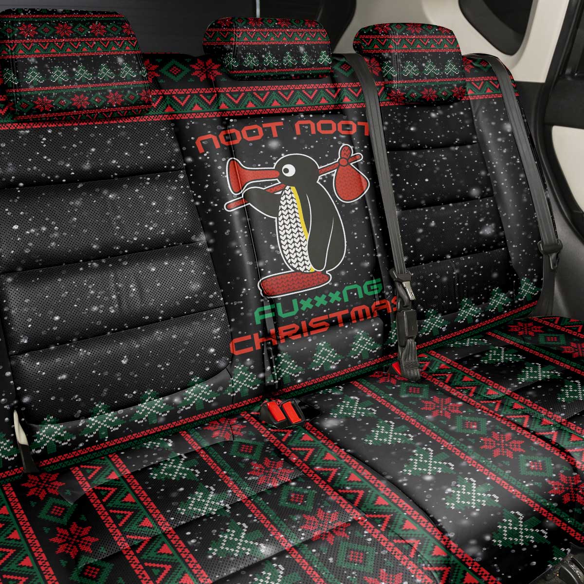 Penguin Tree Christmas Back Car Seat Cover Xmas Holiday Patterns - Wonder Print Shop