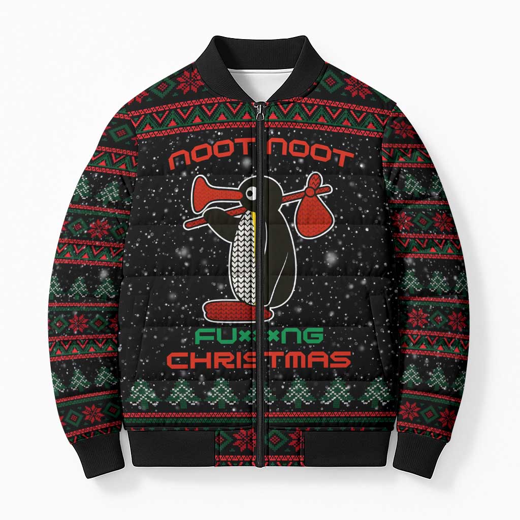 Penguin Tree Christmas Bomber Puffer Jacket Xmas Holiday Patterns - Wonder Print Shop