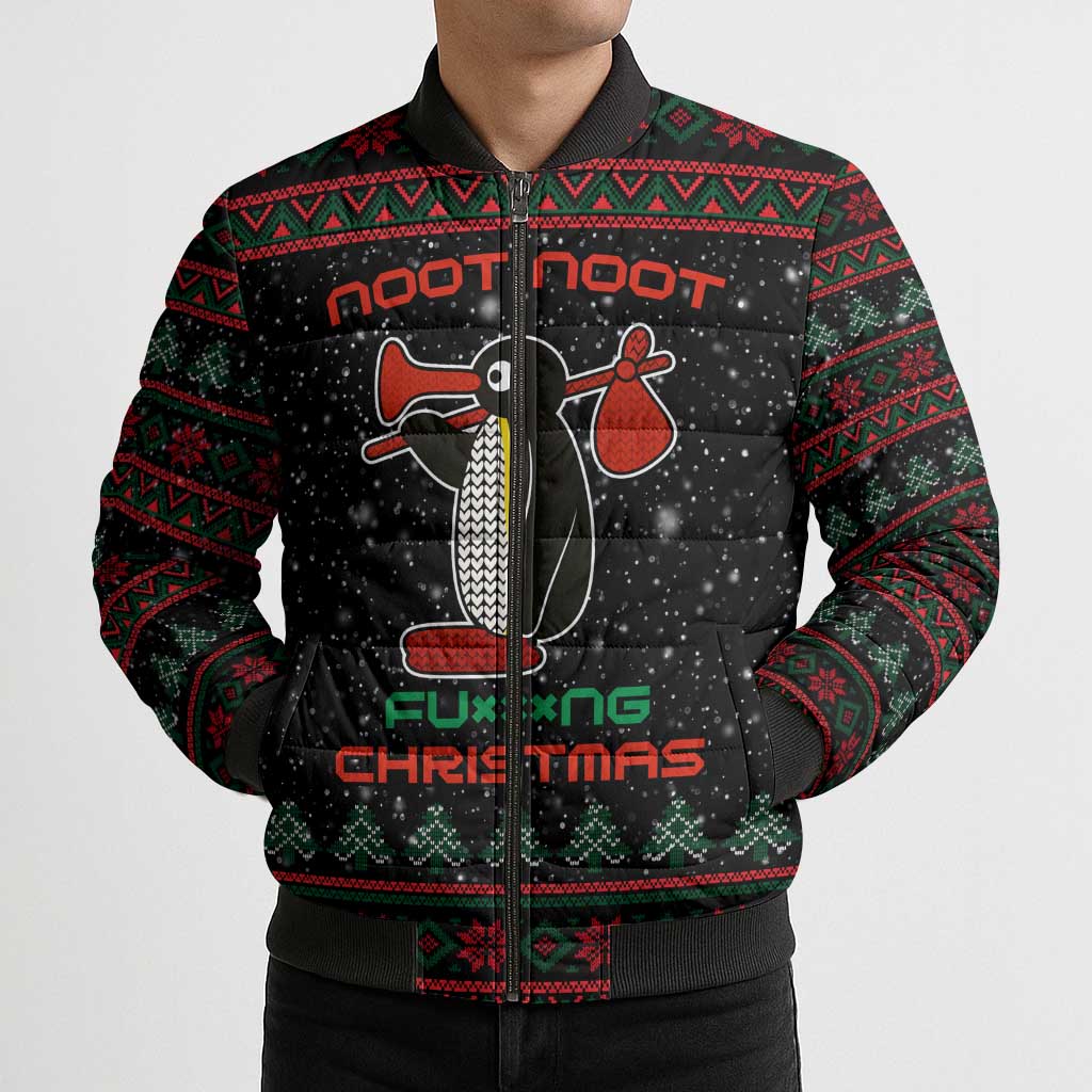 Penguin Tree Christmas Bomber Puffer Jacket Xmas Holiday Patterns - Wonder Print Shop
