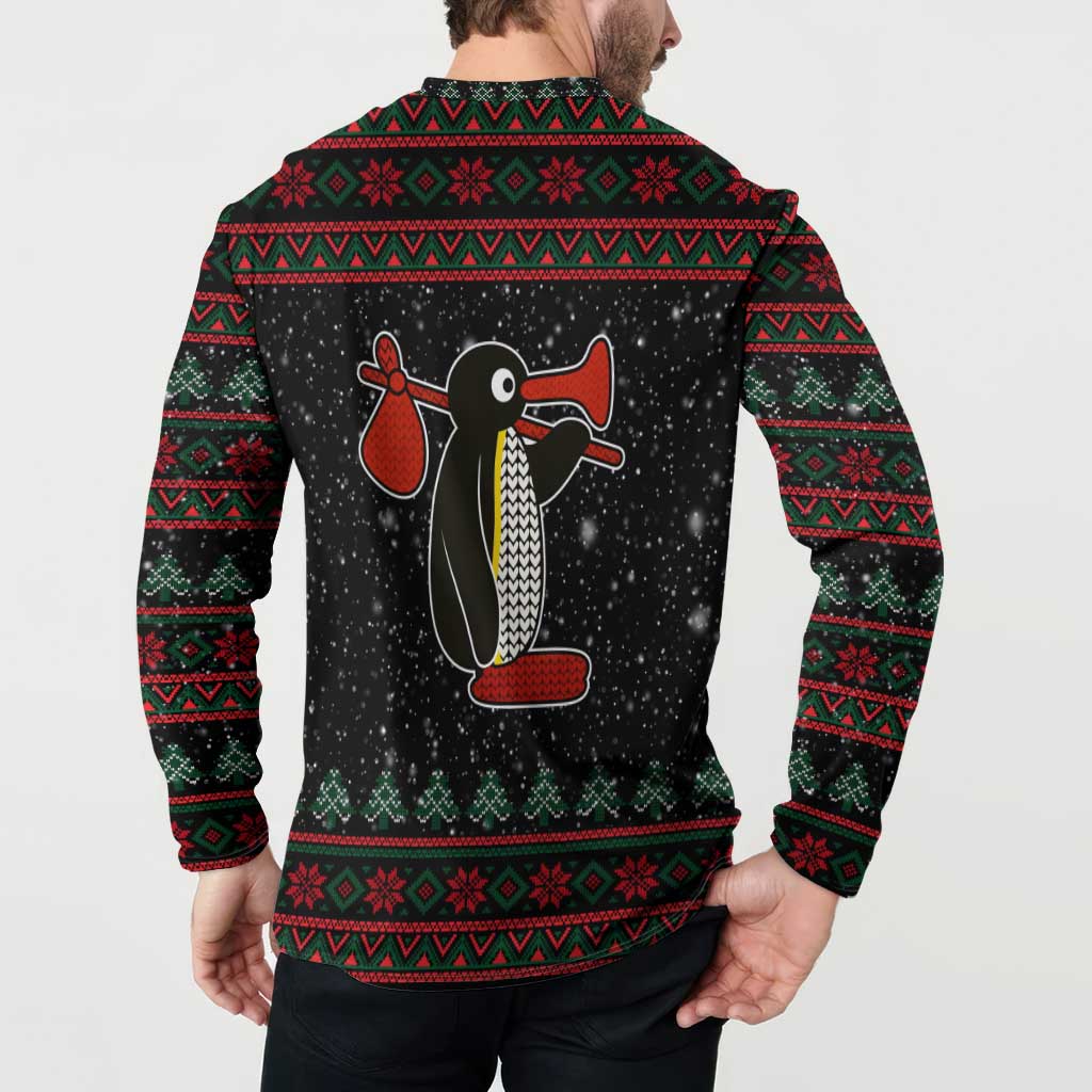 Penguin Tree Christmas Button Sweatshirt Xmas Holiday Patterns - Wonder Print Shop