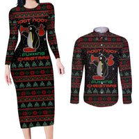 Penguin Tree Christmas Couples Matching Long Sleeve Bodycon Dress and Long Sleeve Button Shirt Xmas Holiday Patterns - Wonder Print Shop