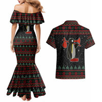 Penguin Tree Christmas Couples Matching Mermaid Dress and Hawaiian Shirt Xmas Holiday Patterns - Wonder Print Shop