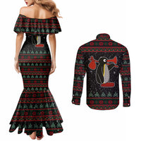 Penguin Tree Christmas Couples Matching Mermaid Dress and Long Sleeve Button Shirt Xmas Holiday Patterns - Wonder Print Shop
