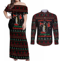 Penguin Tree Christmas Couples Matching Off Shoulder Maxi Dress and Long Sleeve Button Shirt Xmas Holiday Patterns - Wonder Print Shop