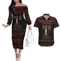 Penguin Tree Christmas Couples Matching Off The Shoulder Long Sleeve Dress and Hawaiian Shirt Xmas Holiday Patterns - Wonder Print Shop