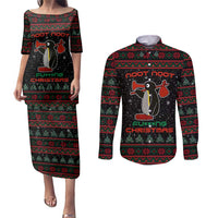 Penguin Tree Christmas Couples Matching Puletasi and Long Sleeve Button Shirt Xmas Holiday Patterns - Wonder Print Shop