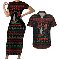 Penguin Tree Christmas Couples Matching Short Sleeve Bodycon Dress and Hawaiian Shirt Xmas Holiday Patterns - Wonder Print Shop