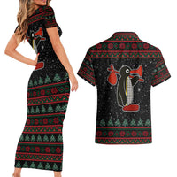 Penguin Tree Christmas Couples Matching Short Sleeve Bodycon Dress and Hawaiian Shirt Xmas Holiday Patterns - Wonder Print Shop