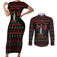 Penguin Tree Christmas Couples Matching Short Sleeve Bodycon Dress and Long Sleeve Button Shirt Xmas Holiday Patterns - Wonder Print Shop