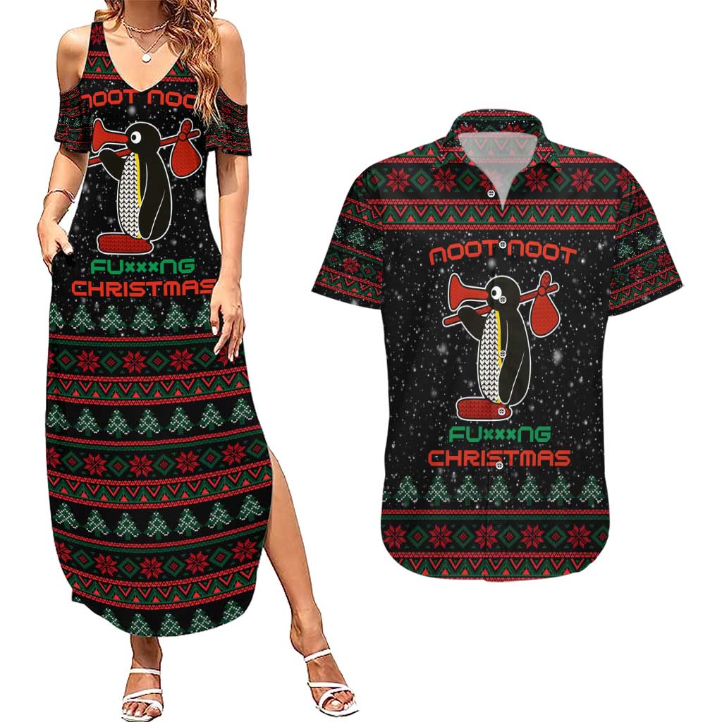 Penguin Tree Christmas Couples Matching Summer Maxi Dress and Hawaiian Shirt Xmas Holiday Patterns - Wonder Print Shop