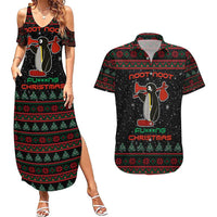 Penguin Tree Christmas Couples Matching Summer Maxi Dress and Hawaiian Shirt Xmas Holiday Patterns - Wonder Print Shop