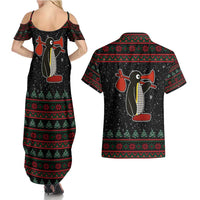 Penguin Tree Christmas Couples Matching Summer Maxi Dress and Hawaiian Shirt Xmas Holiday Patterns - Wonder Print Shop