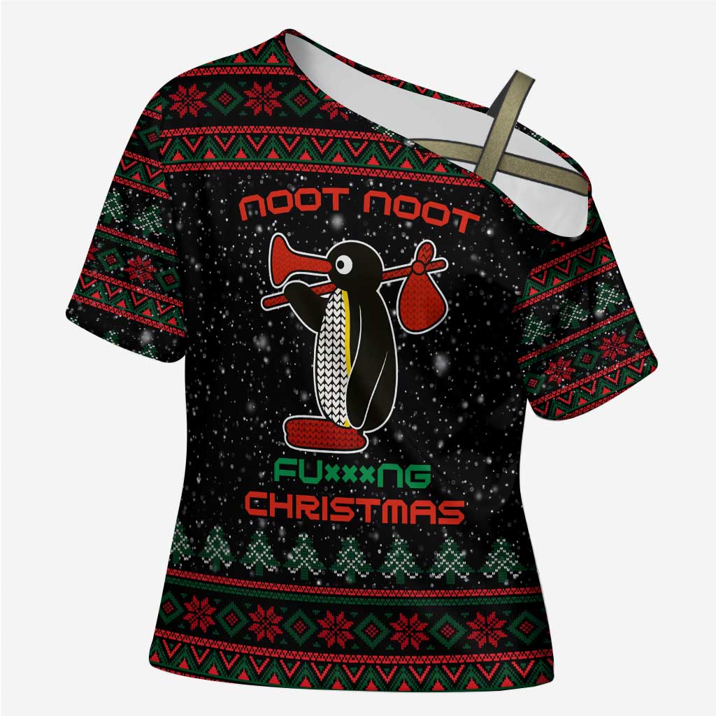 Penguin Tree Christmas Cross Shoulder Shirt Xmas Holiday Patterns - Wonder Print Shop