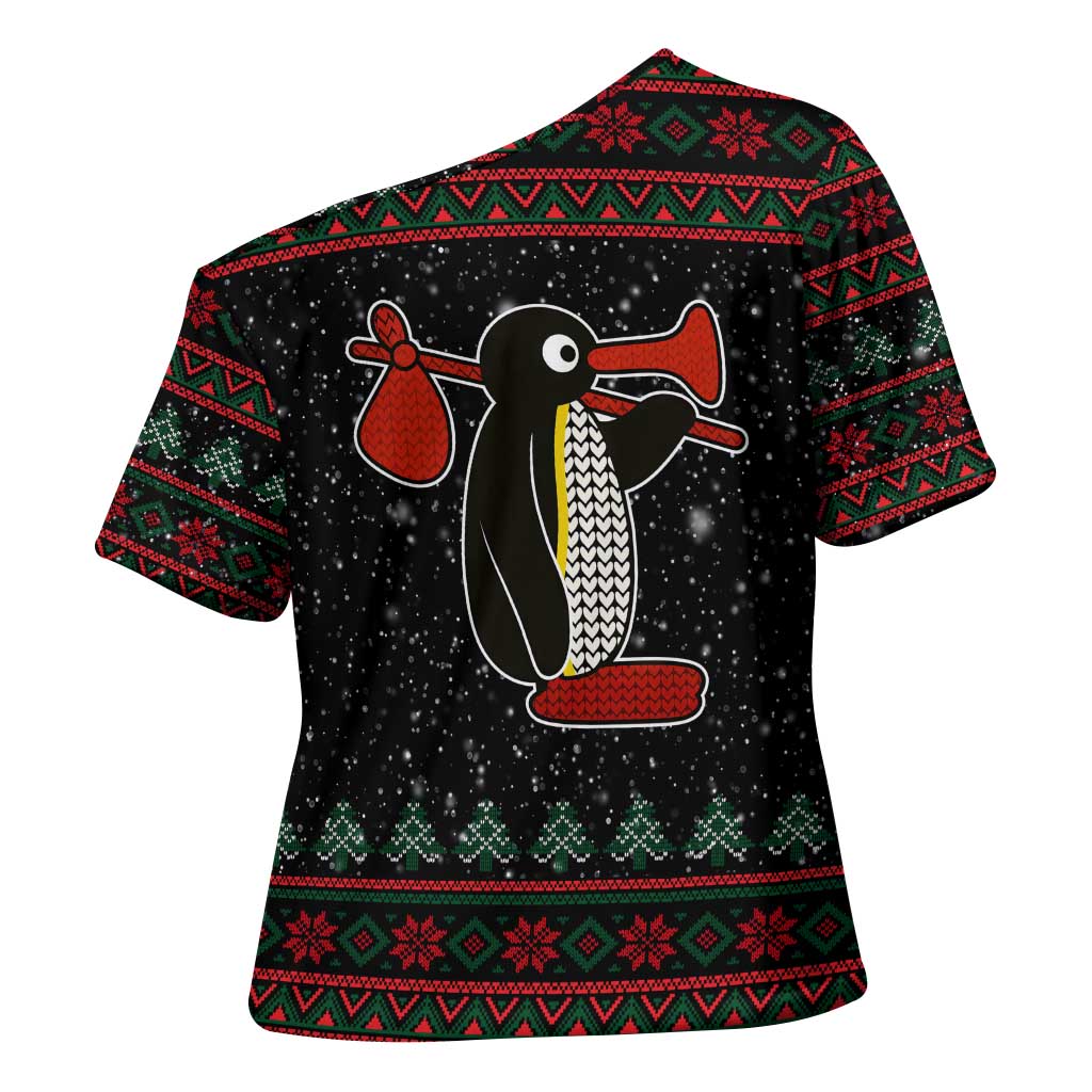 Penguin Tree Christmas Cross Shoulder Shirt Xmas Holiday Patterns - Wonder Print Shop
