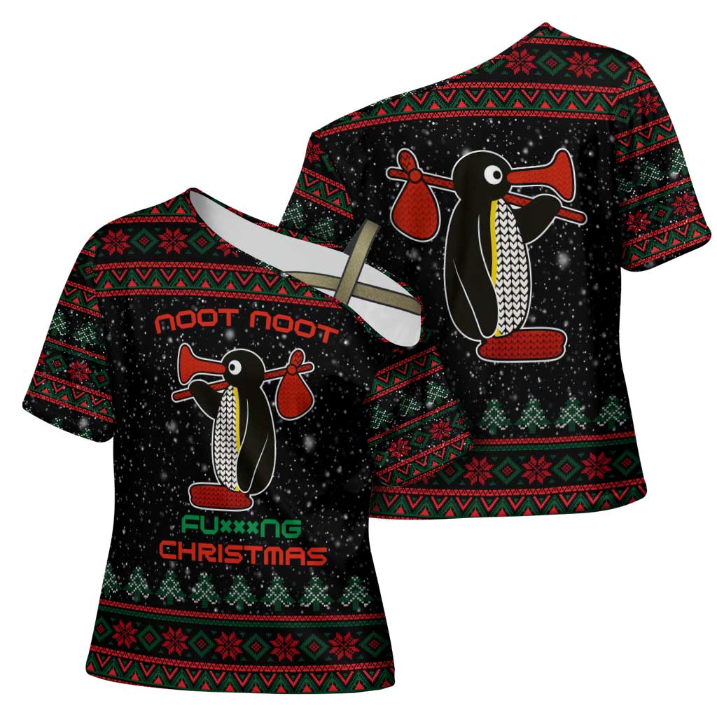 Penguin Tree Christmas Cross Shoulder Shirt Xmas Holiday Patterns - Wonder Print Shop