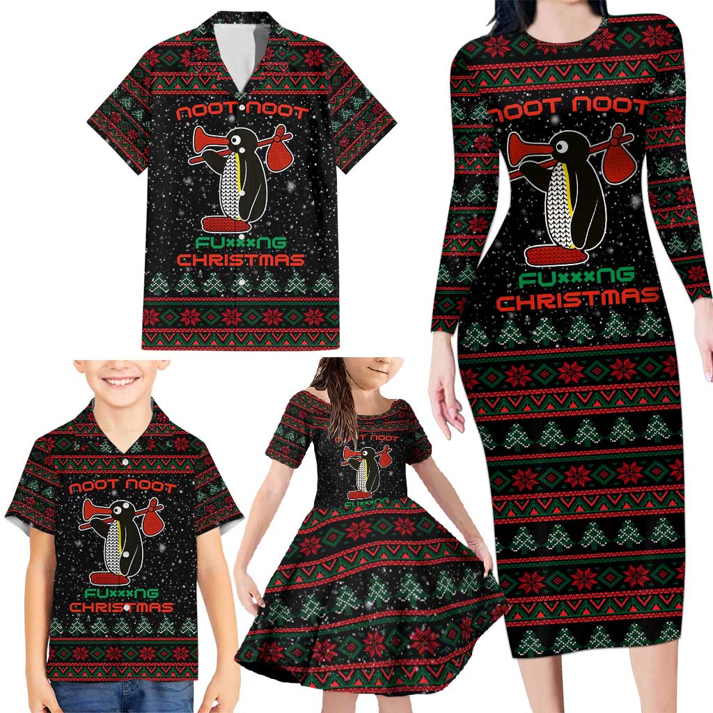 Penguin Tree Christmas Family Matching Long Sleeve Bodycon Dress and Hawaiian Shirt Xmas Holiday Patterns - Wonder Print Shop