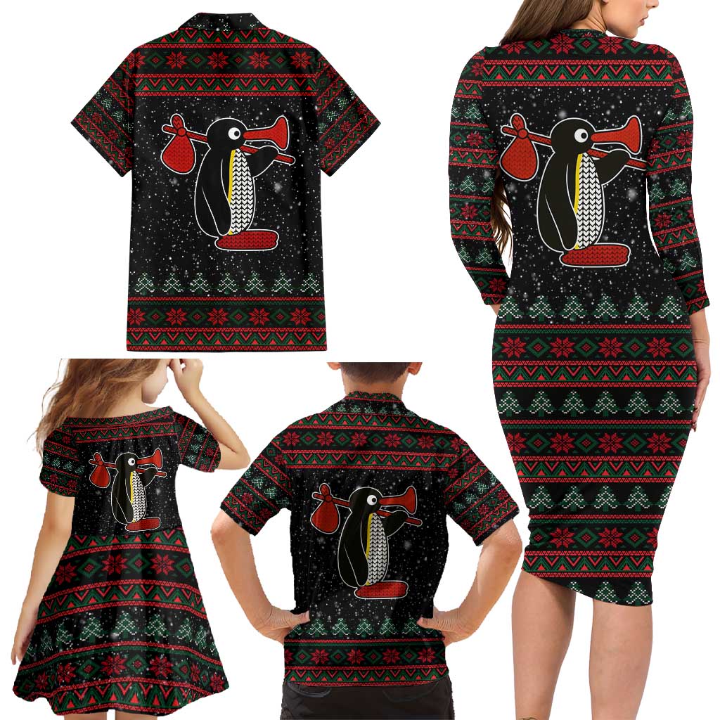 Penguin Tree Christmas Family Matching Long Sleeve Bodycon Dress and Hawaiian Shirt Xmas Holiday Patterns - Wonder Print Shop