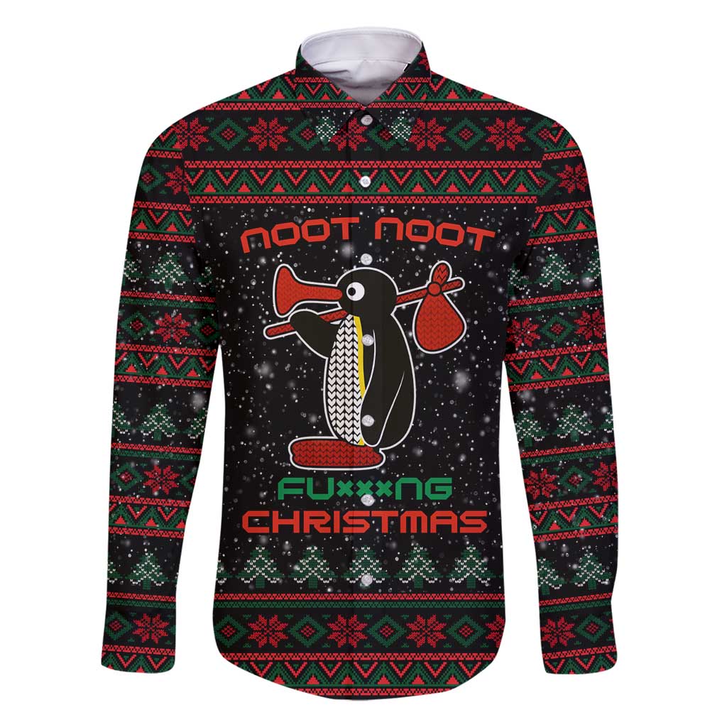 Penguin Tree Christmas Family Matching Long Sleeve Bodycon Dress and Hawaiian Shirt Xmas Holiday Patterns - Wonder Print Shop