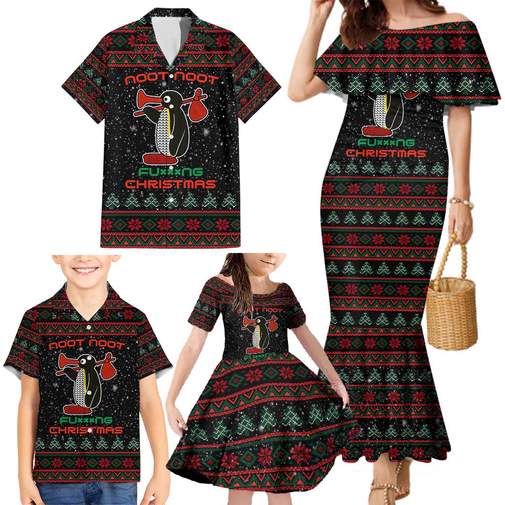 Penguin Tree Christmas Family Matching Mermaid Dress and Hawaiian Shirt Xmas Holiday Patterns - Wonder Print Shop