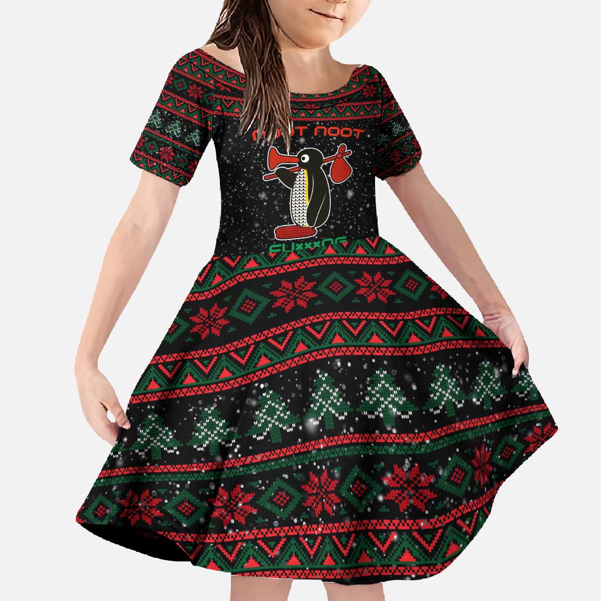Penguin Tree Christmas Family Matching Off The Shoulder Long Sleeve Dress and Hawaiian Shirt Xmas Holiday Patterns - Wonder Print Shop