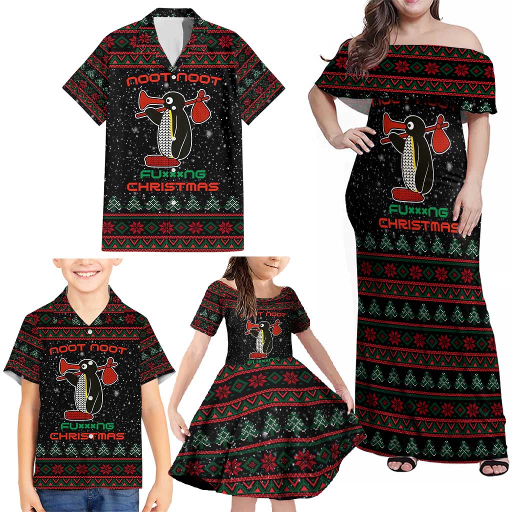 Penguin Tree Christmas Family Matching Off Shoulder Maxi Dress and Hawaiian Shirt Xmas Holiday Patterns - Wonder Print Shop