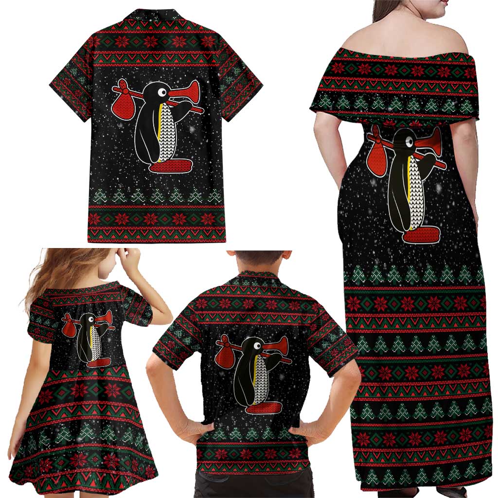 Penguin Tree Christmas Family Matching Off Shoulder Maxi Dress and Hawaiian Shirt Xmas Holiday Patterns - Wonder Print Shop