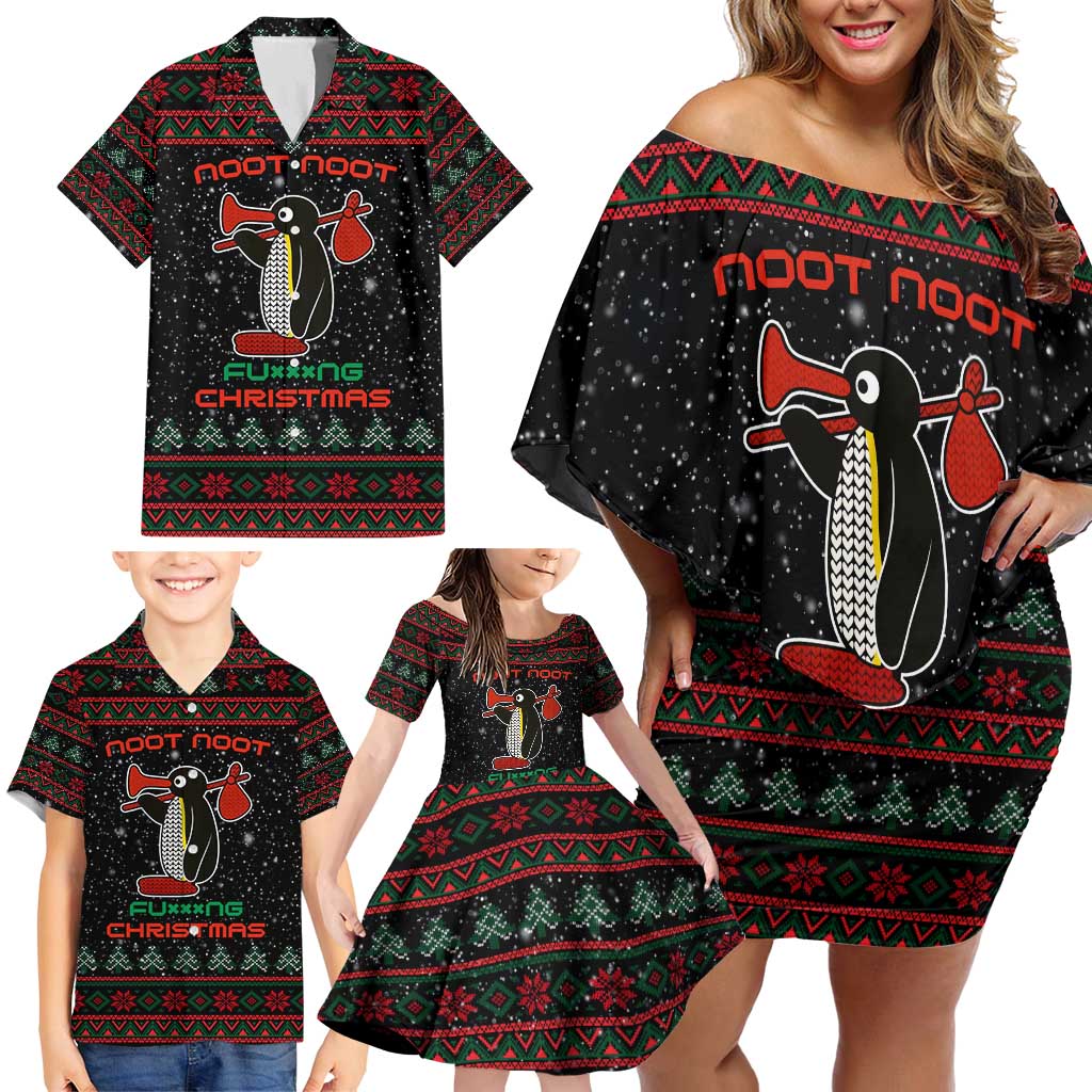 Penguin Tree Christmas Family Matching Off Shoulder Short Dress and Hawaiian Shirt Xmas Holiday Patterns - Wonder Print Shop