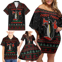 Penguin Tree Christmas Family Matching Off Shoulder Short Dress and Hawaiian Shirt Xmas Holiday Patterns - Wonder Print Shop