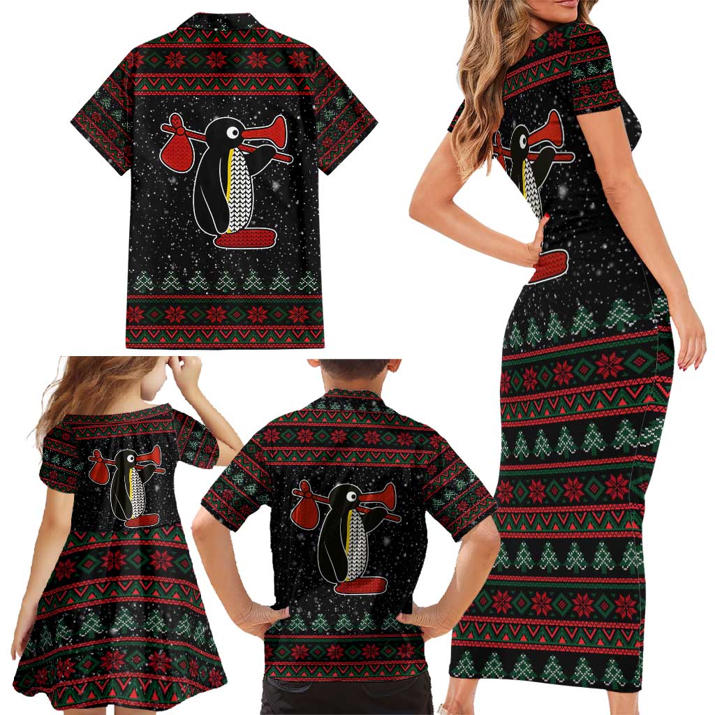Penguin Tree Christmas Family Matching Short Sleeve Bodycon Dress and Hawaiian Shirt Xmas Holiday Patterns - Wonder Print Shop