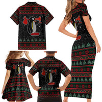 Penguin Tree Christmas Family Matching Short Sleeve Bodycon Dress and Hawaiian Shirt Xmas Holiday Patterns - Wonder Print Shop