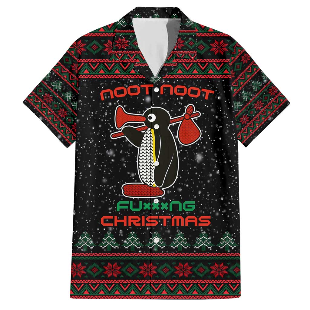 Penguin Tree Christmas Family Matching Short Sleeve Bodycon Dress and Hawaiian Shirt Xmas Holiday Patterns - Wonder Print Shop