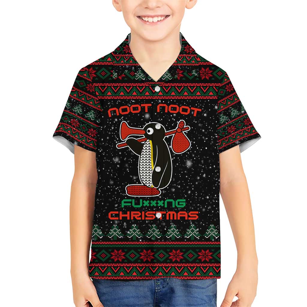 Penguin Tree Christmas Family Matching Short Sleeve Bodycon Dress and Hawaiian Shirt Xmas Holiday Patterns - Wonder Print Shop