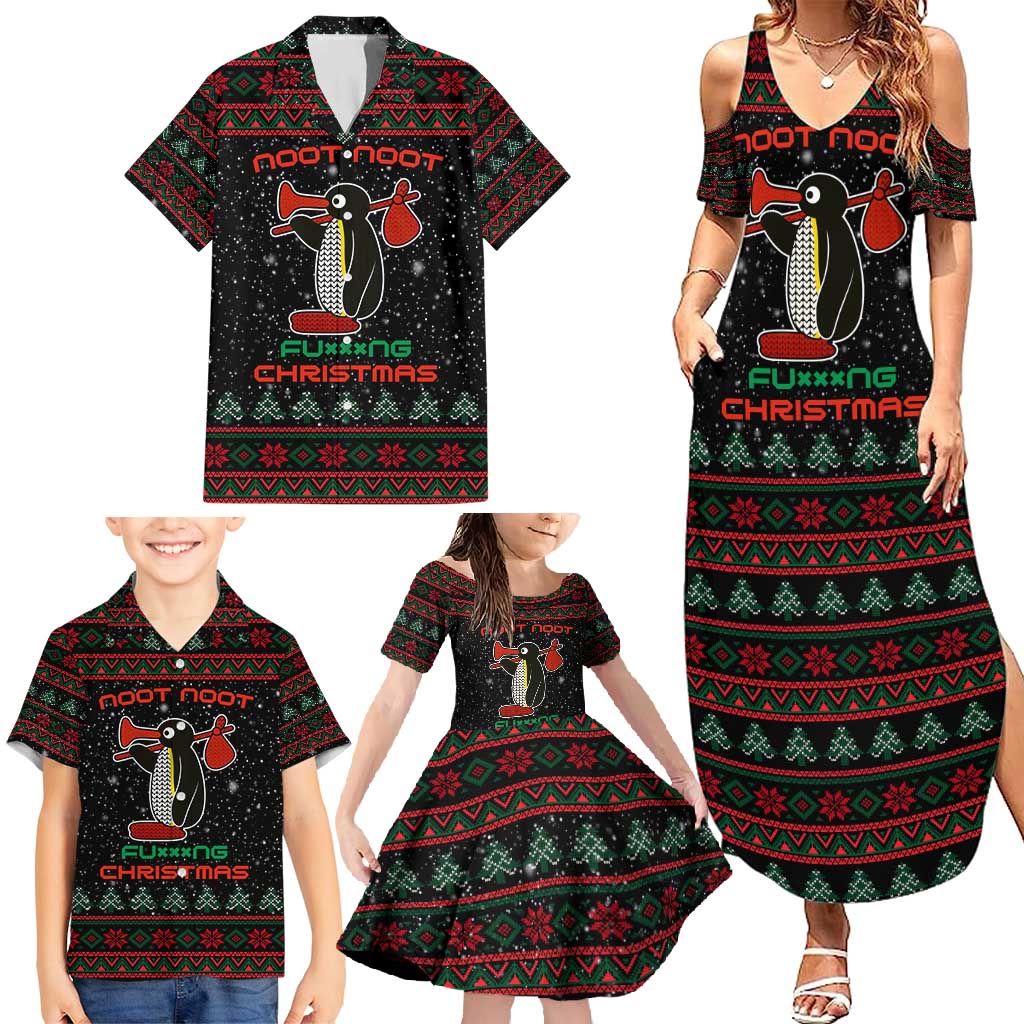 Penguin Tree Christmas Family Matching Summer Maxi Dress and Hawaiian Shirt Xmas Holiday Patterns - Wonder Print Shop