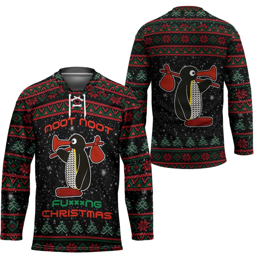 Penguin Tree Christmas Hockey Jersey Xmas Holiday Patterns - Wonder Print Shop