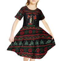 Penguin Tree Christmas Kid Short Sleeve Dress Xmas Holiday Patterns - Wonder Print Shop