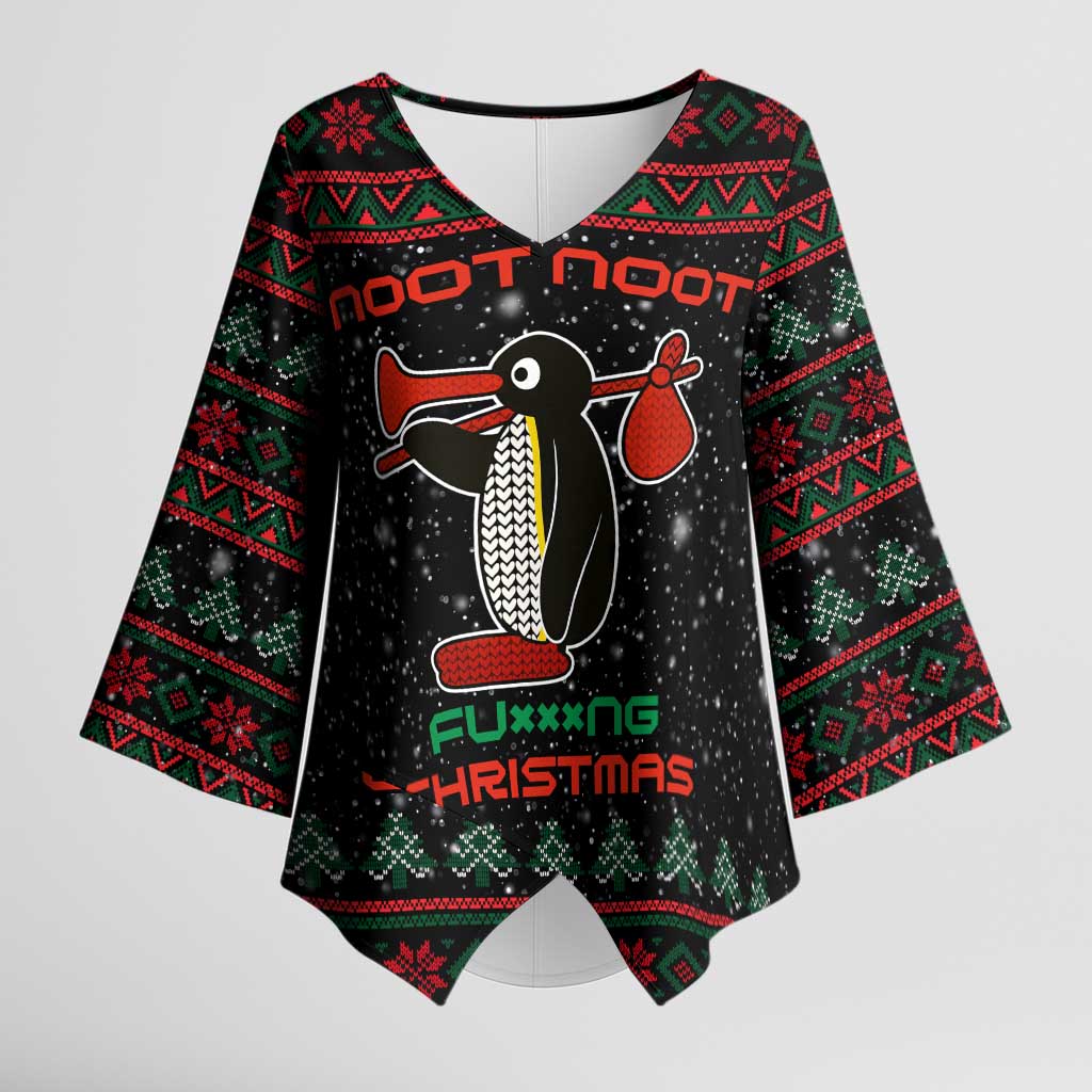 Penguin Tree Christmas Kimono Sleeve Blouse Xmas Holiday Patterns - Wonder Print Shop