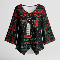 Penguin Tree Christmas Kimono Sleeve Blouse Xmas Holiday Patterns - Wonder Print Shop