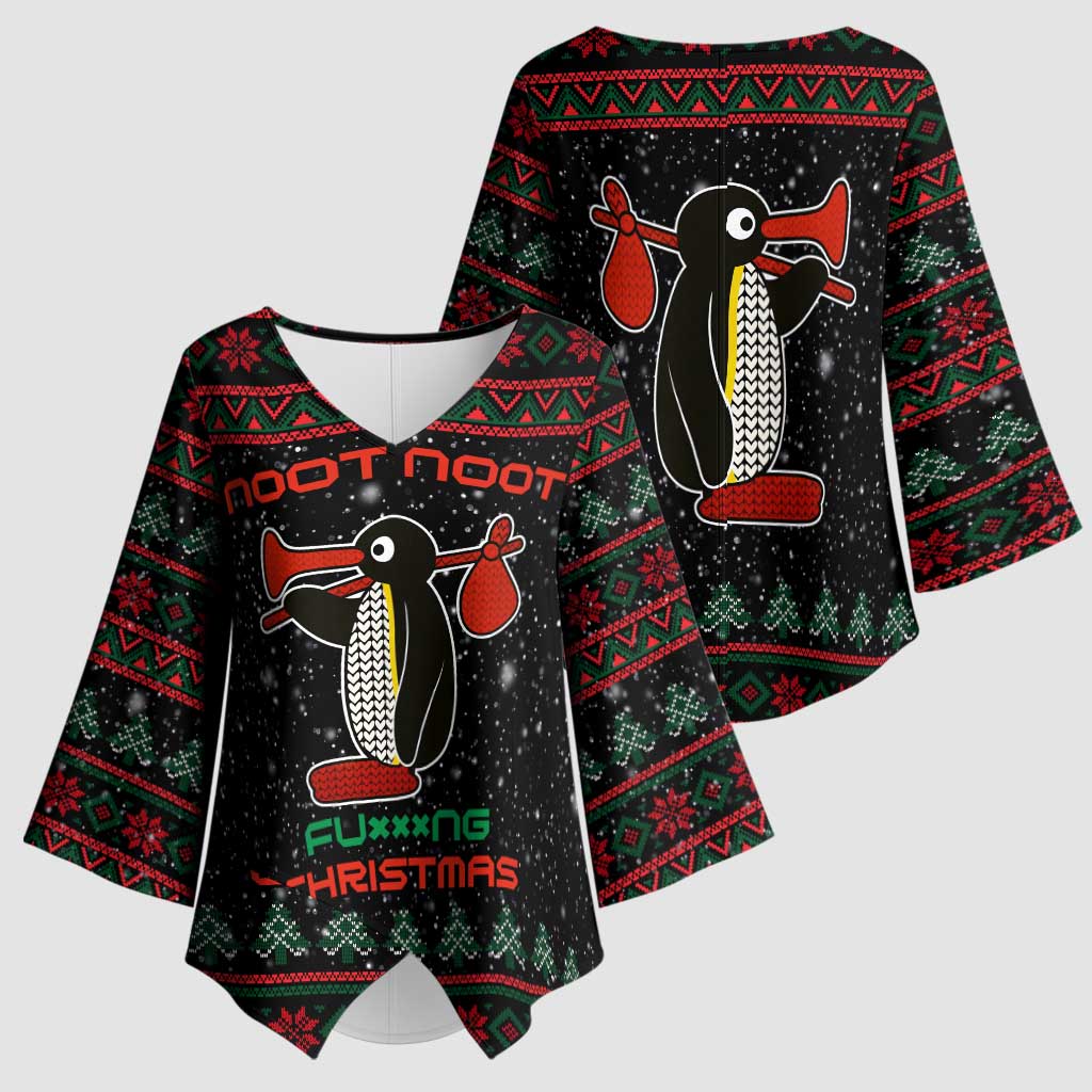Penguin Tree Christmas Kimono Sleeve Blouse Xmas Holiday Patterns - Wonder Print Shop