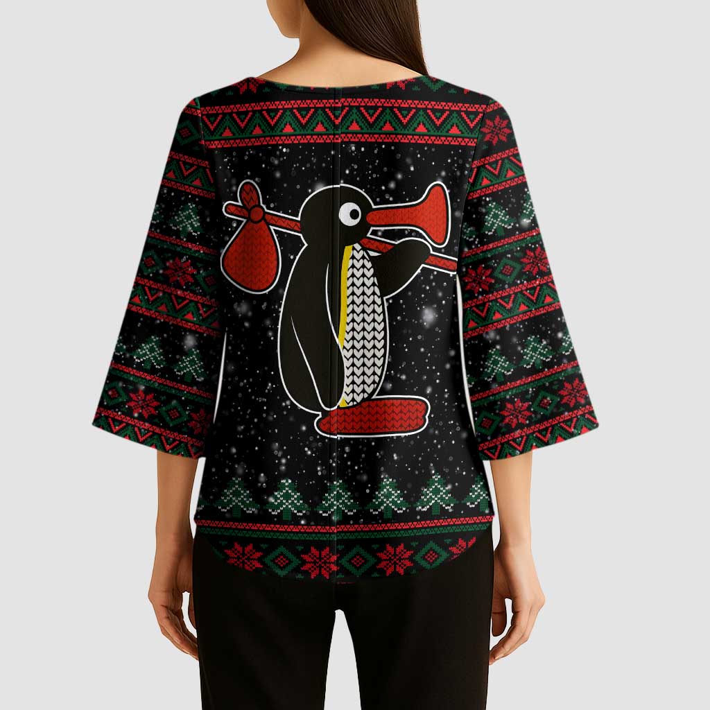 Penguin Tree Christmas Kimono Sleeve Blouse Xmas Holiday Patterns - Wonder Print Shop
