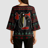 Penguin Tree Christmas Kimono Sleeve Blouse Xmas Holiday Patterns - Wonder Print Shop