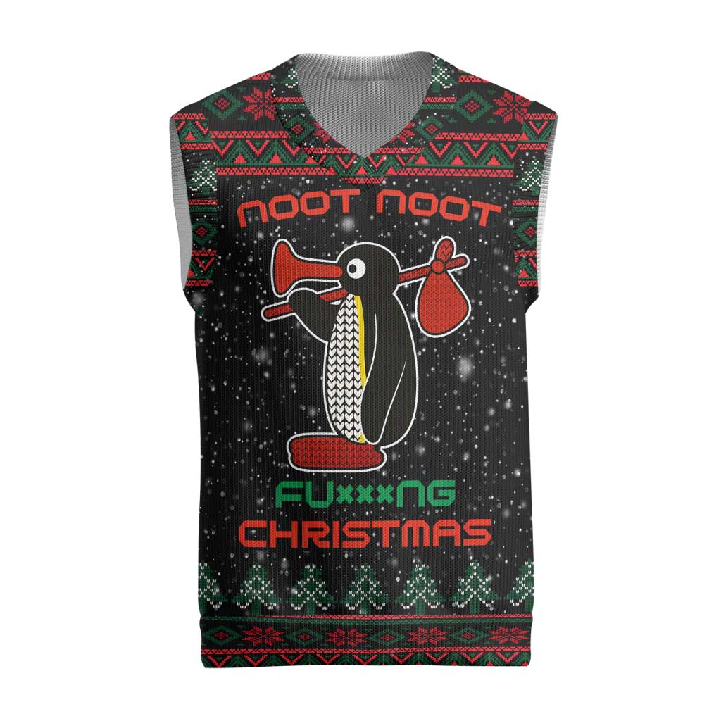 Penguin Tree Christmas Knitted V-Neck Vest Xmas Holiday Patterns - Wonder Print Shop