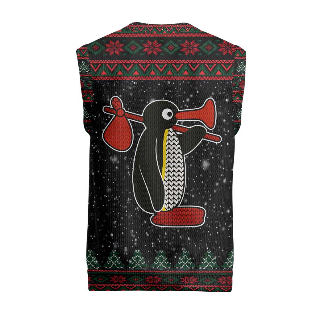 Penguin Tree Christmas Knitted V-Neck Vest Xmas Holiday Patterns - Wonder Print Shop