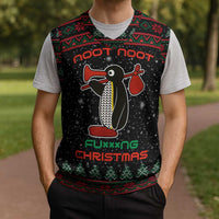 Penguin Tree Christmas Knitted V-Neck Vest Xmas Holiday Patterns - Wonder Print Shop