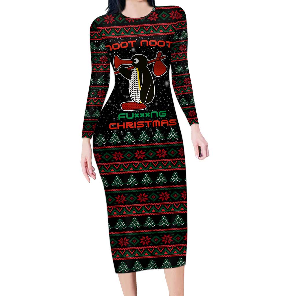 Penguin Tree Christmas Long Sleeve Bodycon Dress Xmas Holiday Patterns - Wonder Print Shop